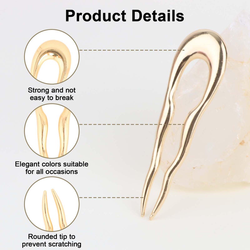 ANBALA French Hair Pin 3Pcs Metal Hair Pins for Women French Twists for Buns Updos Elegant Strong Hold Wavy Clip Keeps Hair in Place (Gold) - Image 3